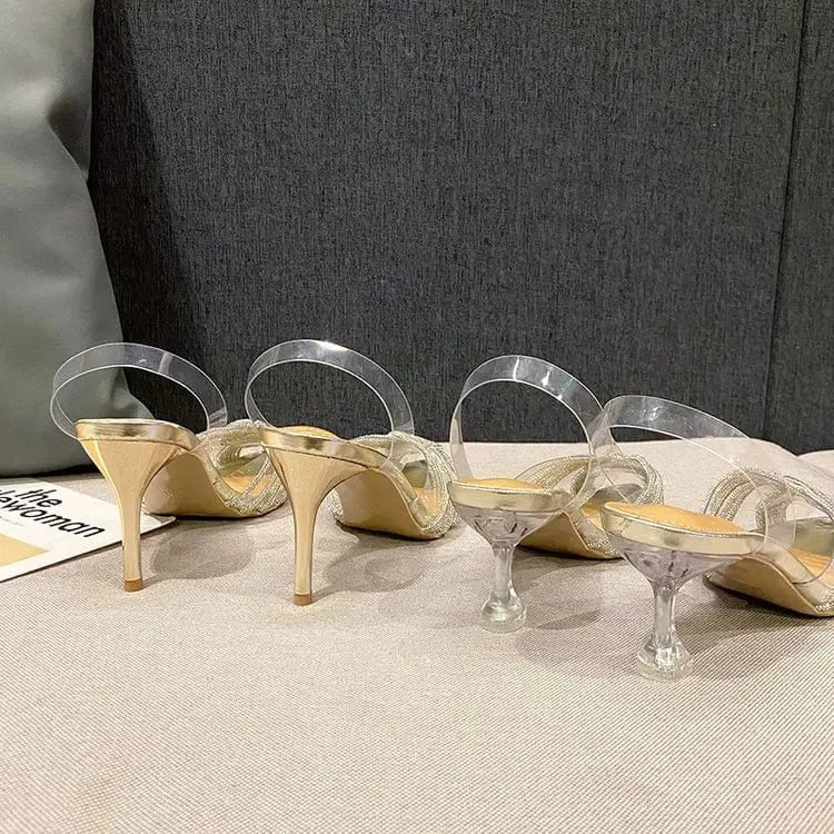 Summer New Fashion Transparent Sparkling Rhinestone Pointed Stiletto Sexy Temperament Crystal High-heeled Sandals