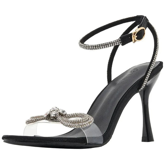 Summer New High Heel Shoes Women Stiletto Plus Size Sandals Women High Heels Party Shoes Ladies Sandals Open Toe Rhinestone PVC