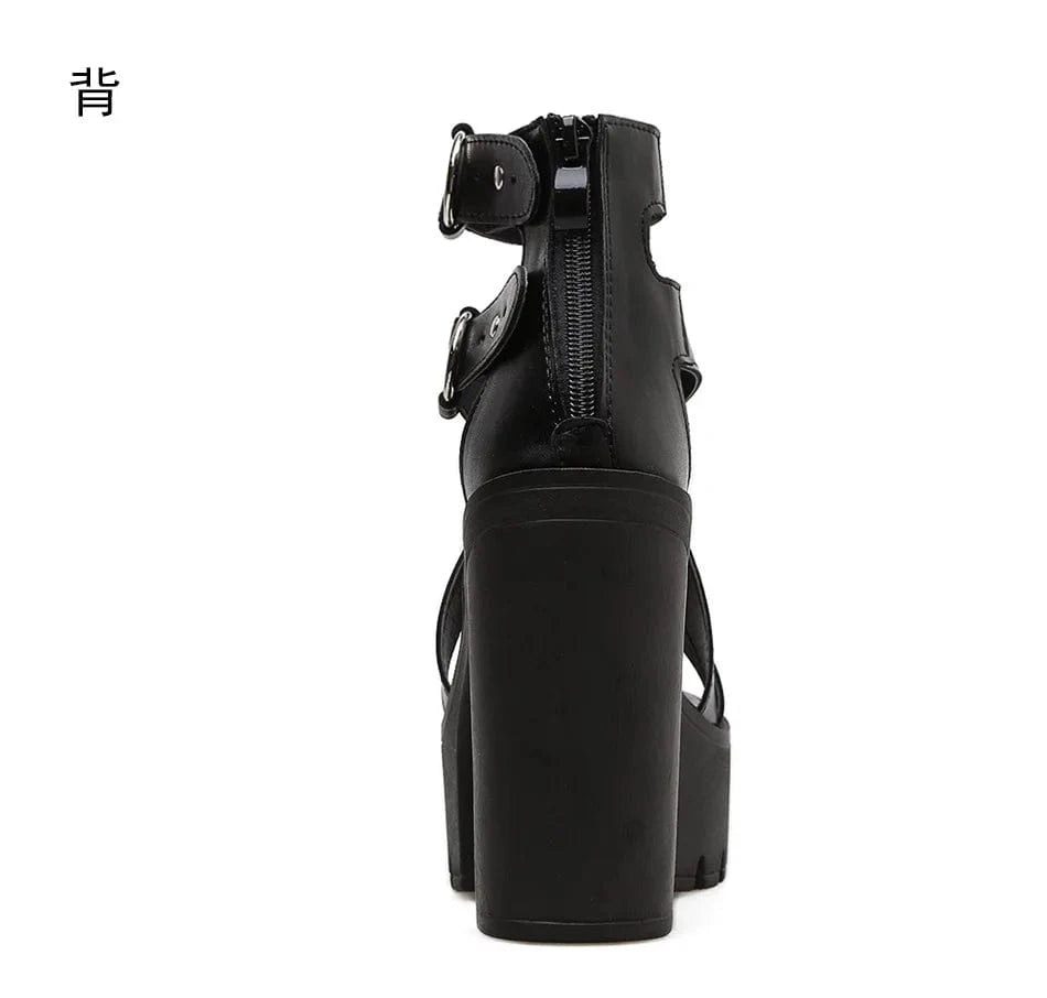 Summer new super high heel cross strap back zip open toe sandals party thick heel platform hollow women's Party Pumps