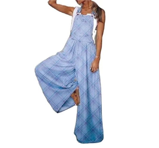 Summer New Women's Loose Side Pocket Sleeveless Adjustable Shoulder Strap Denim Suspenders Trousers Jumpsuit Sehe Fashion
