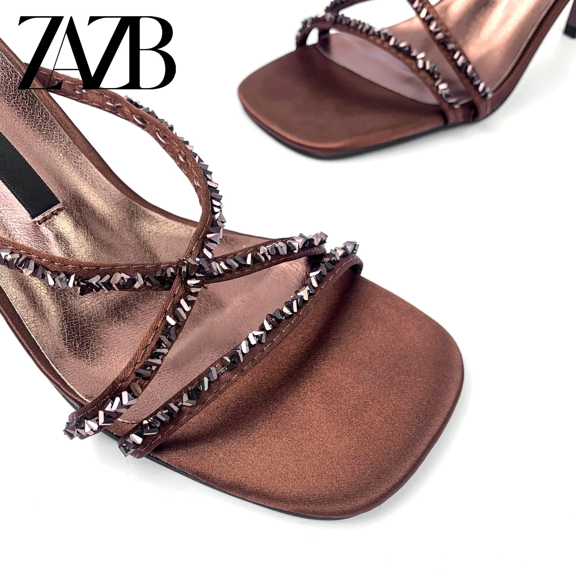Summer new women's Rhinestone open toe cross belt fashion high-heeled sandals wear sandals outside