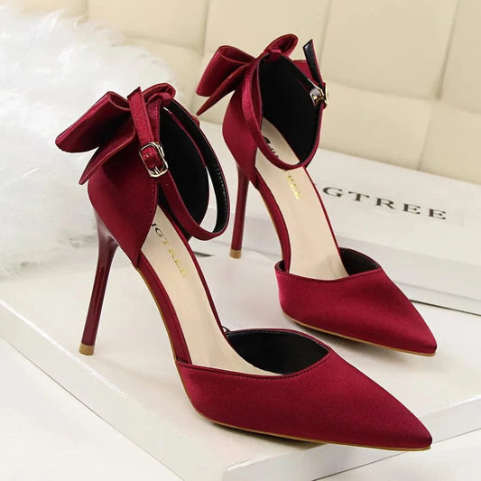 Summer new women's sandals shoes sweet butterfly knot buckle stiletto high-heeled pointed Korean women's sandals