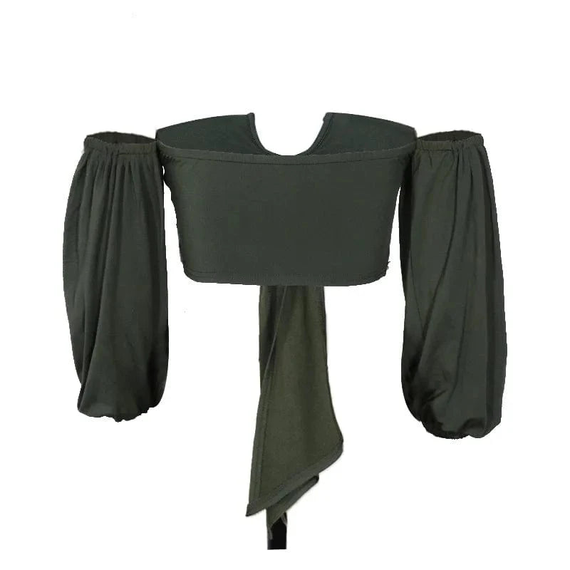 Summer off shoulder Women tops fashionable puff Long Sleeve Crop Tops elegant design Sexy Tie Front Crop Top