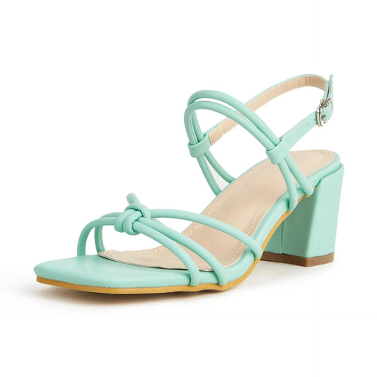 Summer Outside Square-toe Ankle Buckle Female Block Heels Ankle Strap Slingback Sandals for Women and Ladies