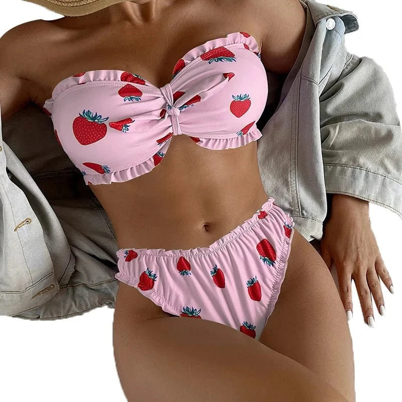 Summer Popular Print XXX TubeSexy Brazilian Micro Thong Bikini Swimwear Beachwear Sexy Friuit