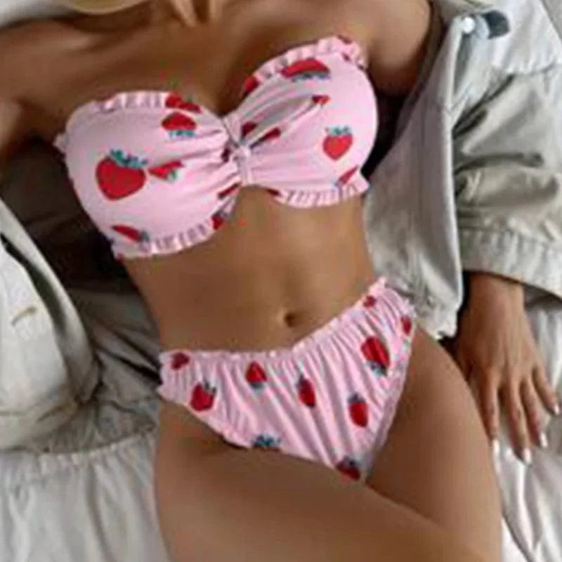 Summer Popular Print XXX TubeSexy Brazilian Micro Thong Bikini Swimwear Beachwear Sexy Friuit