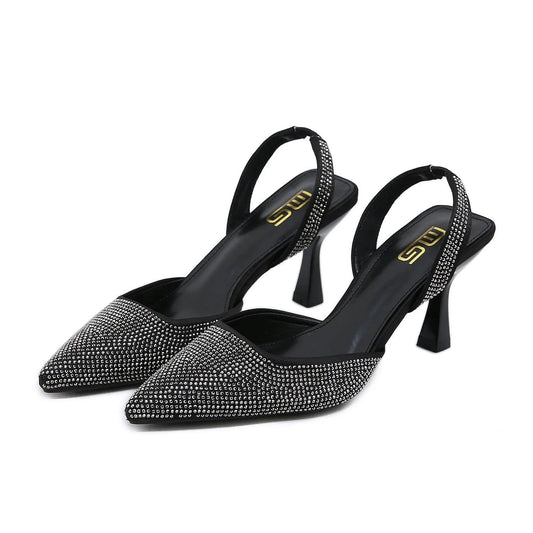 Summer Sandals Women Fashion Rhinestone Decor Pointed-toe Shoes Wrap-toe Slingback Thin Heels Sandals Ladies Party Dating Sandal