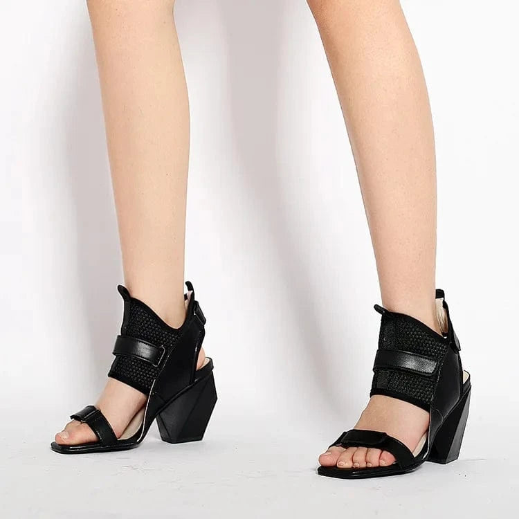 Summer Sandals Women Fashion Square-toe Open-toe Roman Shoes Hollow Out Ankle Strap High Heel Sandals For Ladies Party Sandalias