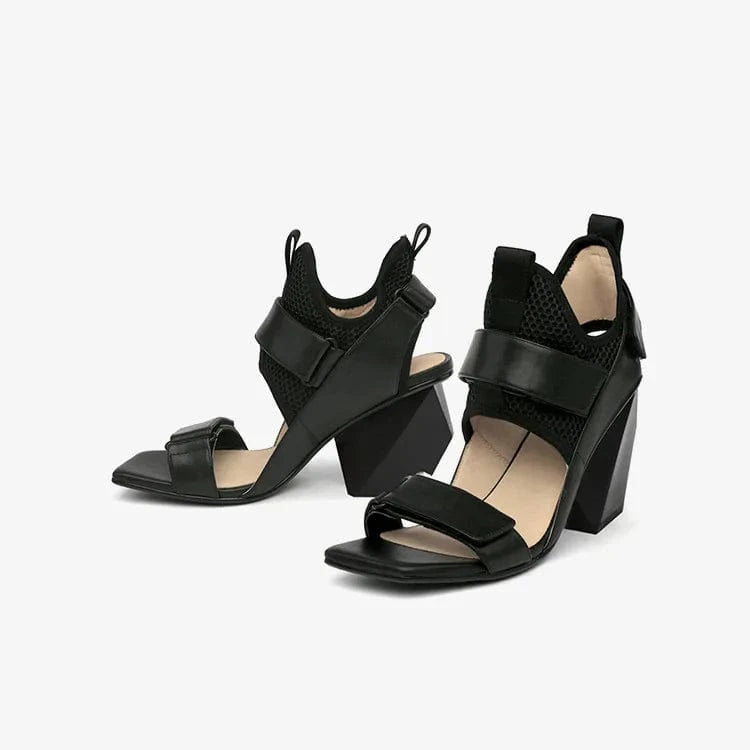 Summer Sandals Women Fashion Square-toe Open-toe Roman Shoes Hollow Out Ankle Strap High Heel Sandals For Ladies Party Sandalias