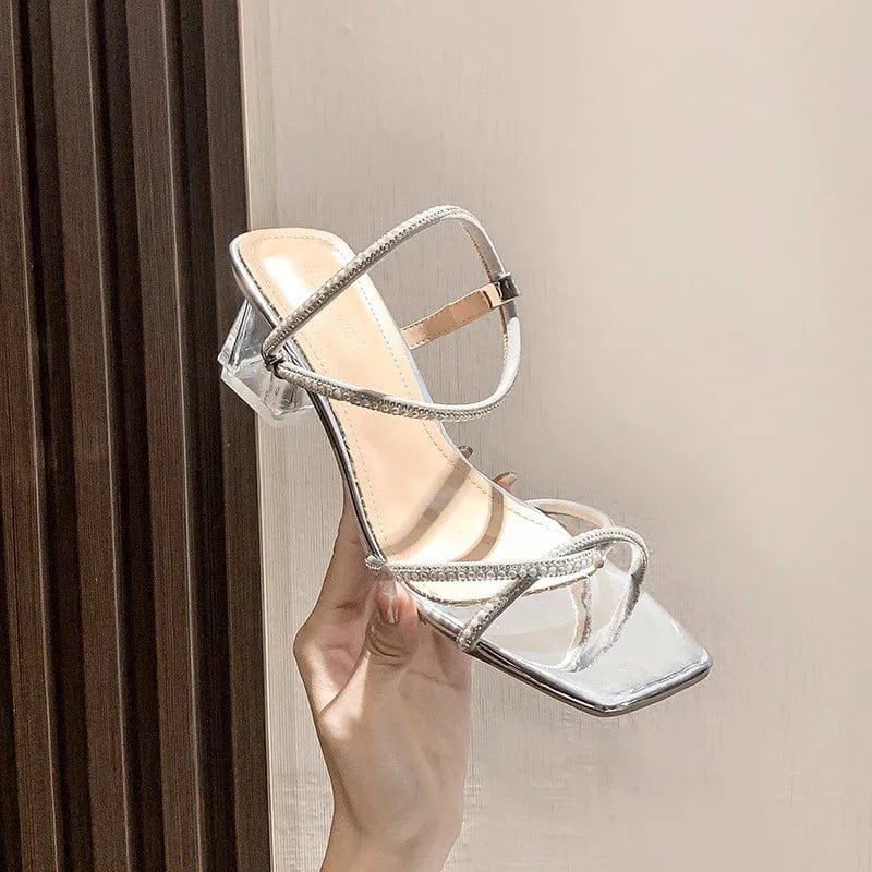 Summer Sandals Women Mujer Open Toe Shoes Transparent Block Heels Ladies Pumps Two Wear Sandals Daily Fashion Beach Slippers