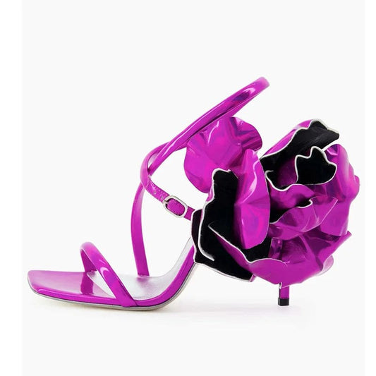 Summer Sandals Women Sexy Floral Decor Large Size Mujer Shoes Open-toe Square-toe High Heel Sandals For Ladies Wedding Sandalias
