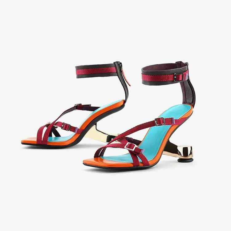 Summer Sandals Women Versatile Open-toe Zippers Shoes Side Hollow Out Ankle Strap High Heel Sandals For Ladies Outdoor Sandalias