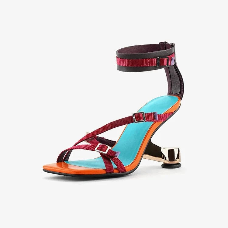 Summer Sandals Women Versatile Open-toe Zippers Shoes Side Hollow Out Ankle Strap High Heel Sandals For Ladies Outdoor Sandalias