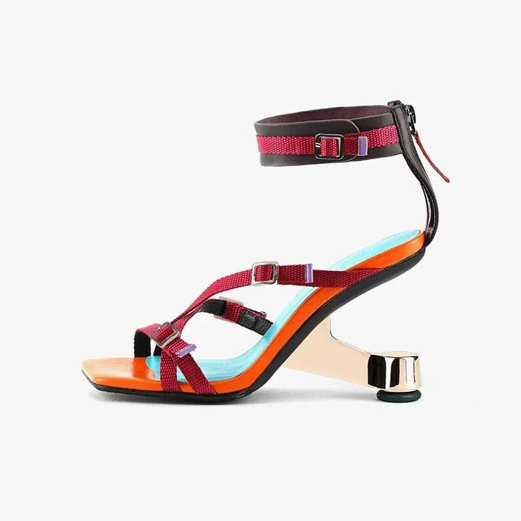 Summer Sandals Women Versatile Open-toe Zippers Shoes Side Hollow Out Ankle Strap High Heel Sandals For Ladies Outdoor Sandalias