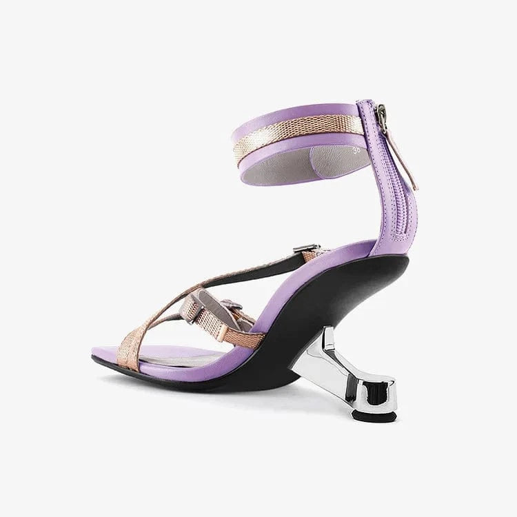 Summer Sandals Women Versatile Open-toe Zippers Shoes Side Hollow Out Ankle Strap High Heel Sandals For Ladies Outdoor Sandalias