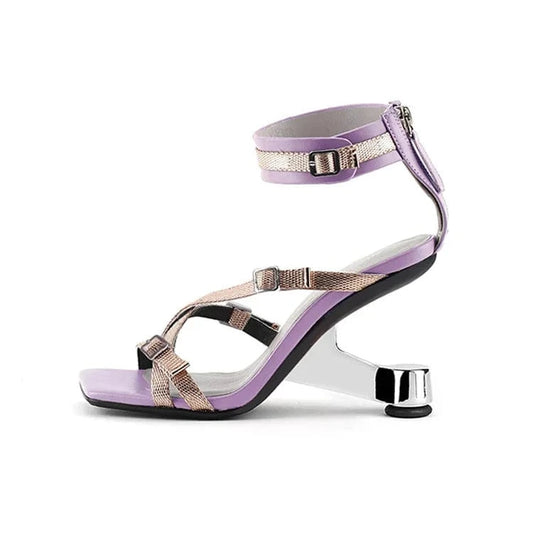 Summer Sandals Women Versatile Open-toe Zippers Shoes Side Hollow Out Ankle Strap High Heel Sandals For Ladies Outdoor Sandalias