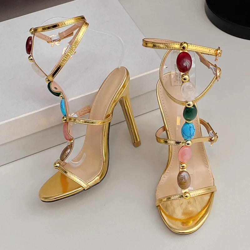 Summer Sexy Ankle Strap Open Toe Party Fashion String Bead Women's Shoes High Heels Sandals Buckle Strap Sandalias Mujer 2024