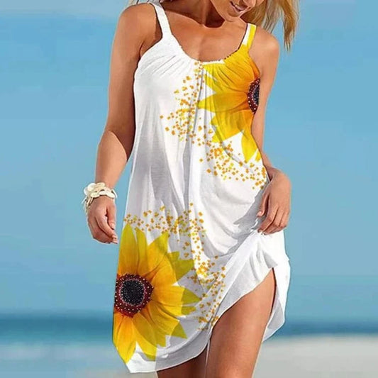Summer Sexy Beach Dress Flag 3D Printed Women Spaghetti Strap Dresses Streetwear Colorful Sunflowers Boho Female Party Dress USA