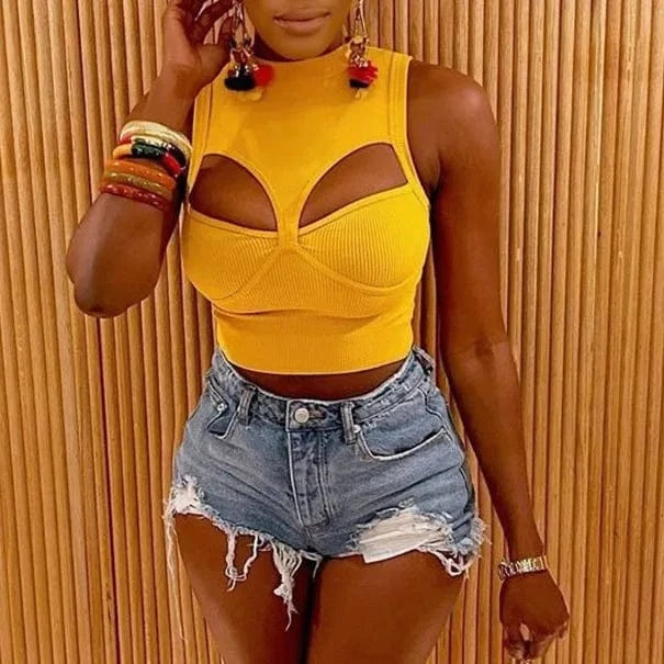 Summer Sexy Crop Hollow Out Tank Top Fashion Solid Color 2024 Women Sleeveless Top