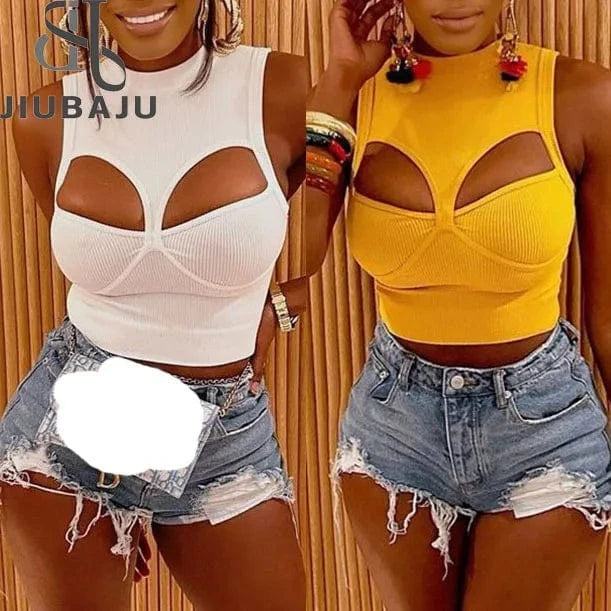 Summer Sexy Crop Hollow Out Tank Top Fashion Solid Color 2024 Women Sleeveless Top