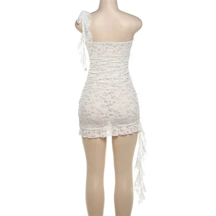 Summer Sexy White Lace Mini Dress Party Outfits For Women 2024 Strapless Lace-up Booty Short Dresses