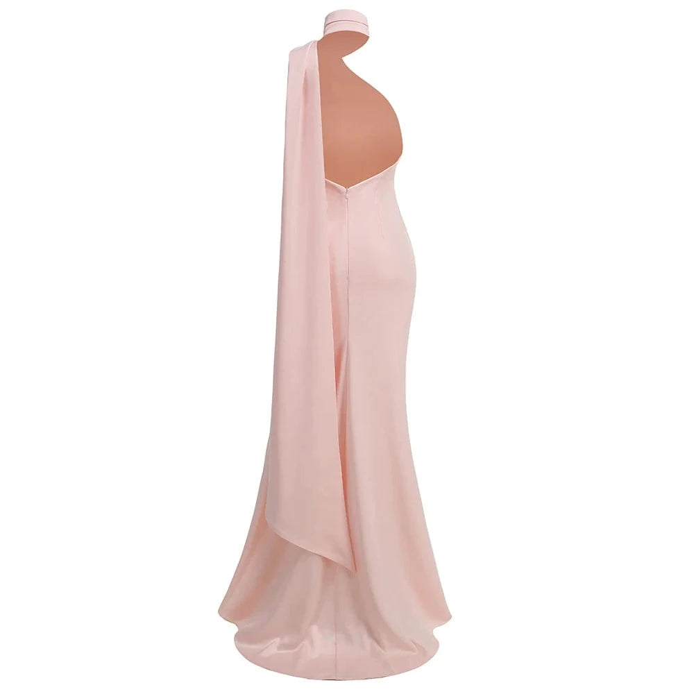 Summer Sexy Women's Red Flower Halter Off Shoulder Satin Backless Fashion Evening Long Dress Light luxury Wedding Party Dress