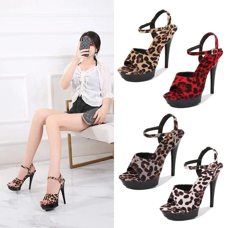 Summer Shoes Heels Stilettos 13 CM Strippers High Heels Suede Leopard Sandals for Women and Ladies