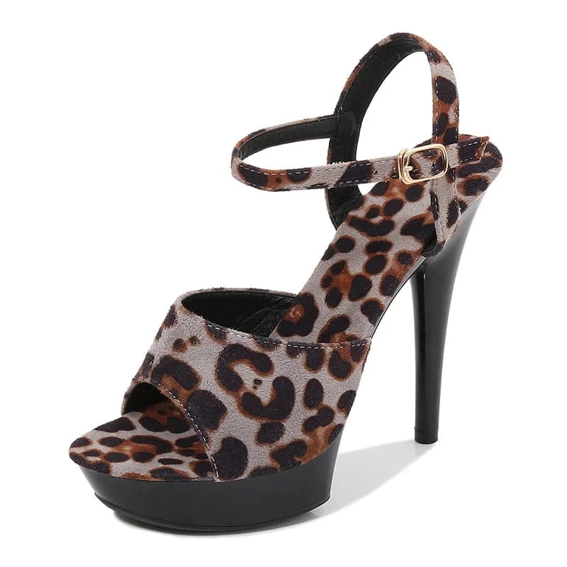 Summer Shoes Heels Stilettos 13 CM Strippers High Heels Suede Leopard Sandals for Women and Ladies