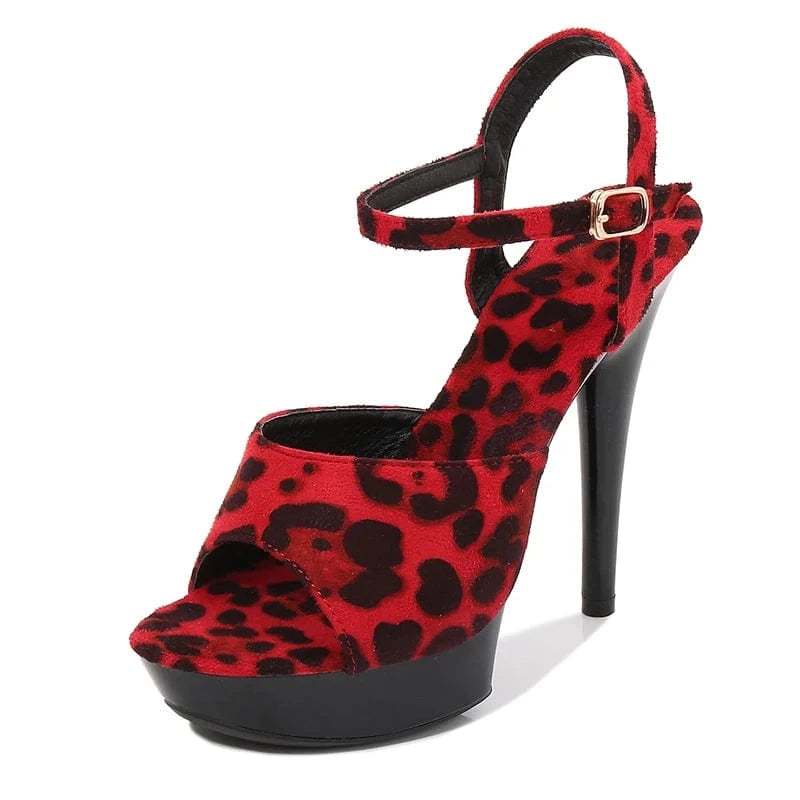 Summer Shoes Heels Stilettos 13 CM Strippers High Heels Suede Leopard Sandals for Women and Ladies