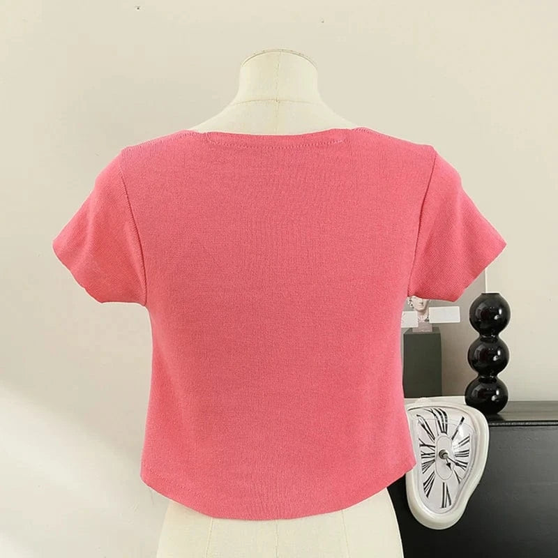 Summer Short Sleeve T-shirt Women With Chest Pad 2024 Casual Slim Fit Crop Tops Female Solid Color Sexy Y2K T Shirts