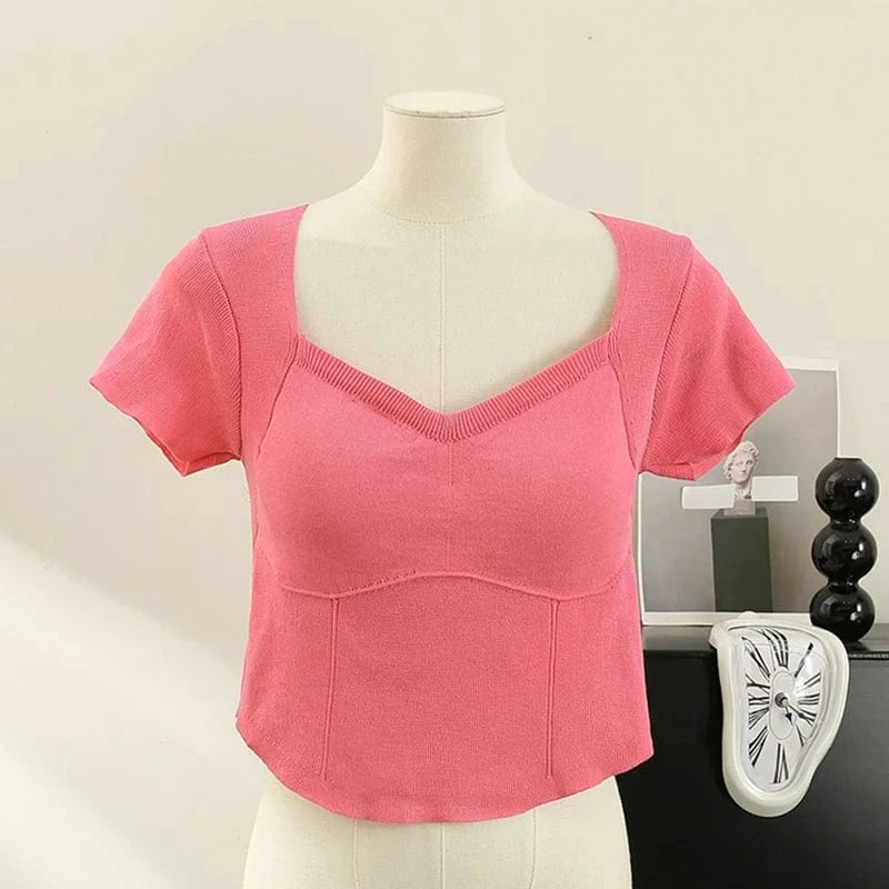 Summer Short Sleeve T-shirt Women With Chest Pad 2024 Casual Slim Fit Crop Tops Female Solid Color Sexy Y2K T Shirts