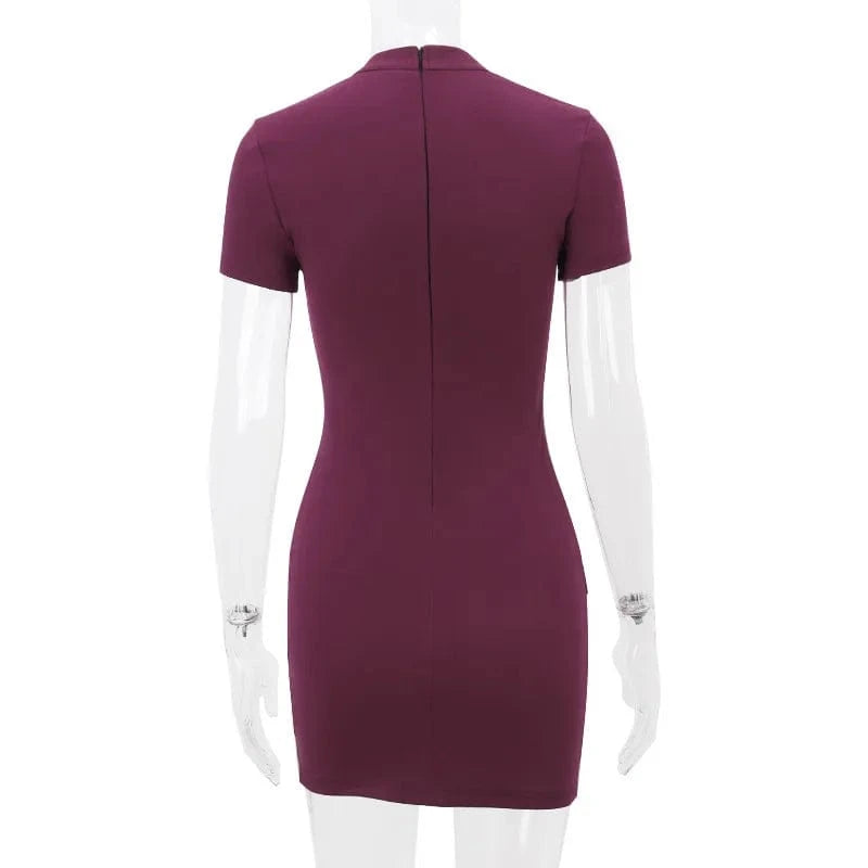 Summer Solid High Waist Mini Dress Elegant Women Fashion Pocket decora Short Sleeve Bodycon Dresses 2024 Chic Party Club Robes