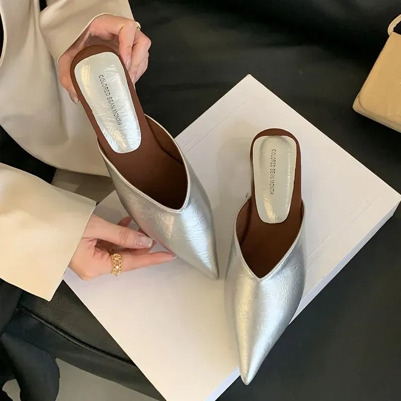 Summer Spring Luxury Flats Ladies Slippers Female Slides Sandals Shoes Fashion Pointed Toe Flats Slippers Shoes For Women Mules