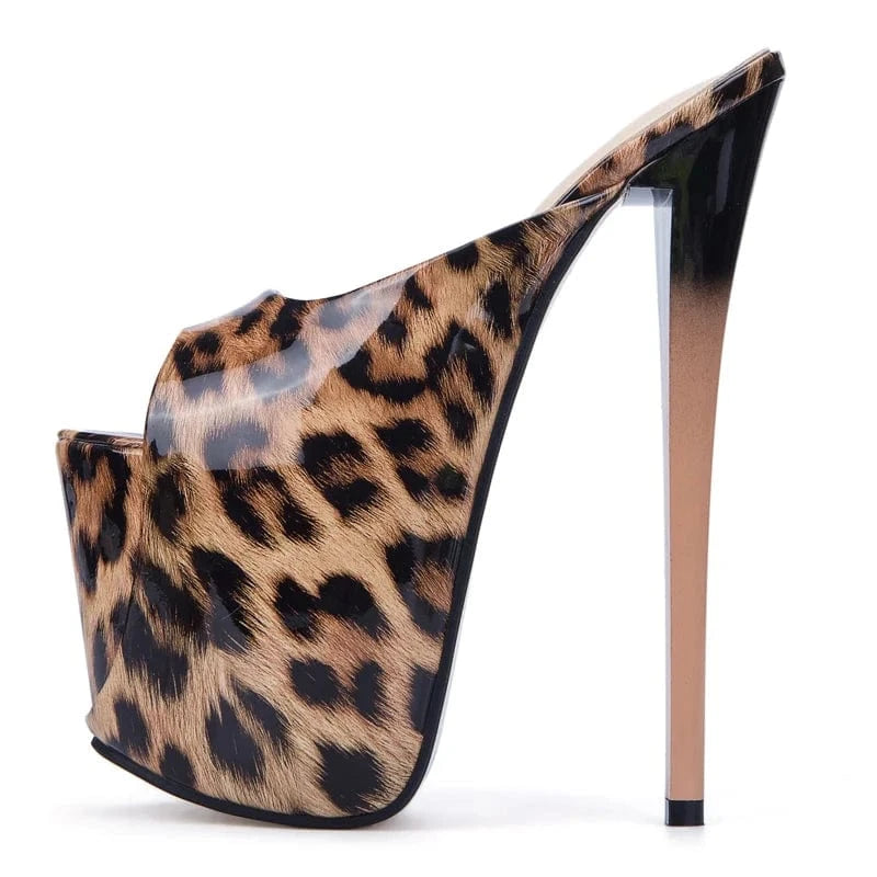 Summer Stripper Shoes Women Heels Sandals 19 cm Stiletto Heels Leopard Platform Slippers Sexy Heeled Sandals
