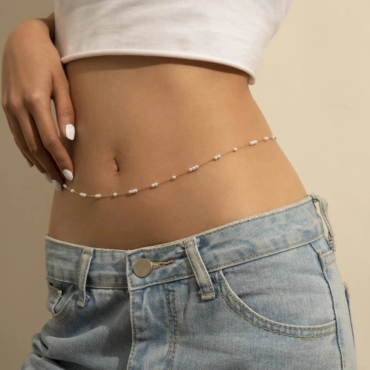 Summer Temperament Pearl Waist Chains Simple Gold Silver Waist Chain Women Short Skirt Sexy Body Jewelry Chain