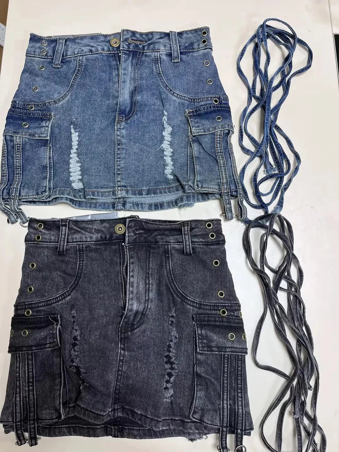 Summer Trending Jeans Shorts Blue Denim bandage Cargo Skirt Female 2024 New Vintage Slim Fit  Jean Skirt With Pockets For Women