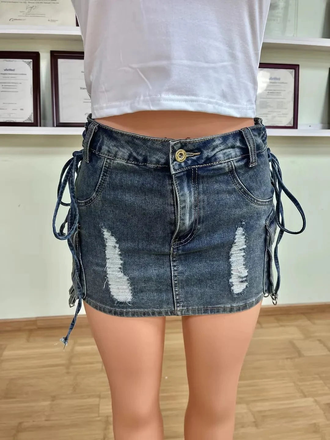 Summer Trending Jeans Shorts Blue Denim bandage Cargo Skirt Female 2024 New Vintage Slim Fit  Jean Skirt With Pockets For Women