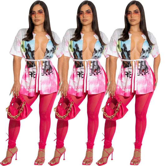 Summer Vocation 2 Pieces Pants Sets for Women Sets Solid Jogging Mesh Two Piece Pants Set Printing Going out Clothing