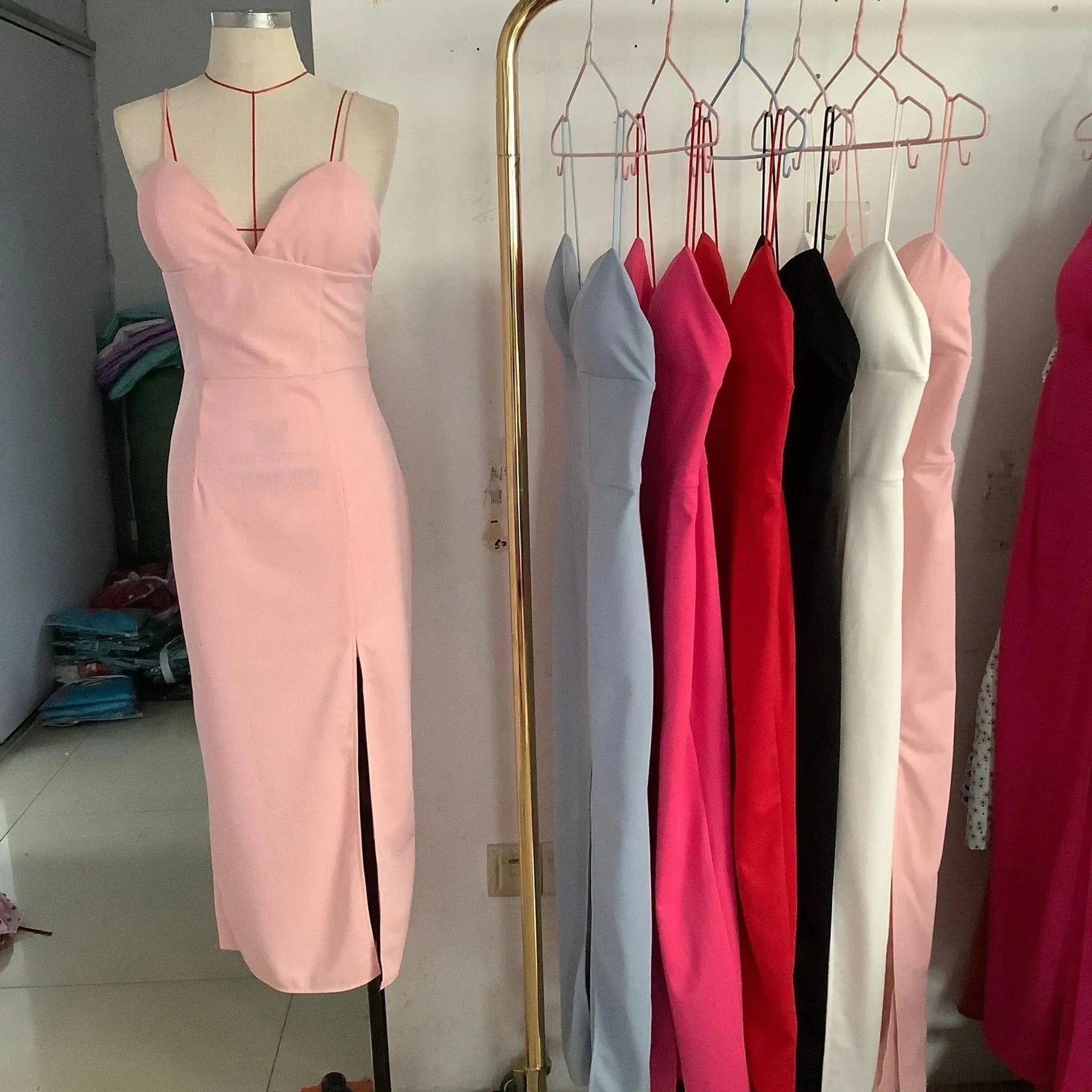 Summer Women Bodycon Bandage Dress Sexy V Neck Spaghetti Strap Club Celebrity Evening Party Backless Long Dresses C14085