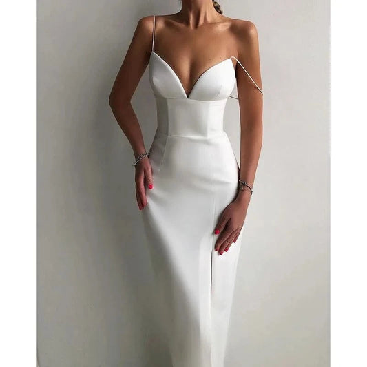 Summer Women Bodycon Bandage Dress Sexy V Neck Spaghetti Strap Club Celebrity Evening Party Backless Long Dresses C14085