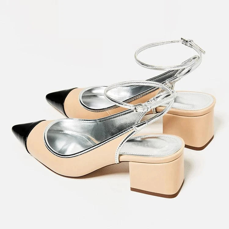 Summer women ladies slingback chunky heels mid high heel shoes