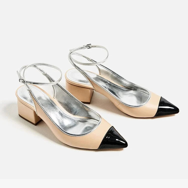 Summer women ladies slingback chunky heels mid high heel shoes