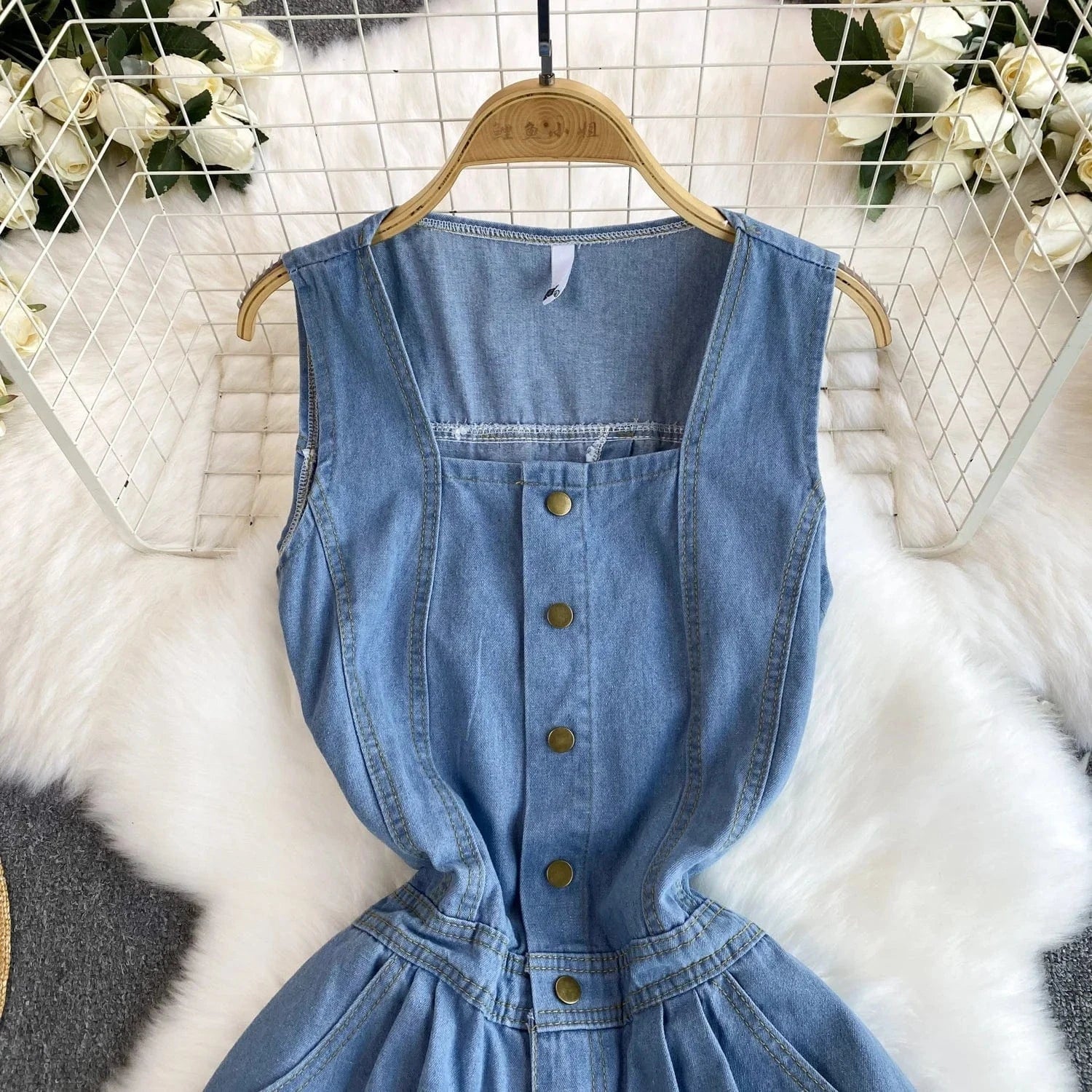 Summer Women's Retro Fashion Casual Denim Tank Top Wide Leg Pants Shorts Jumpsuit
