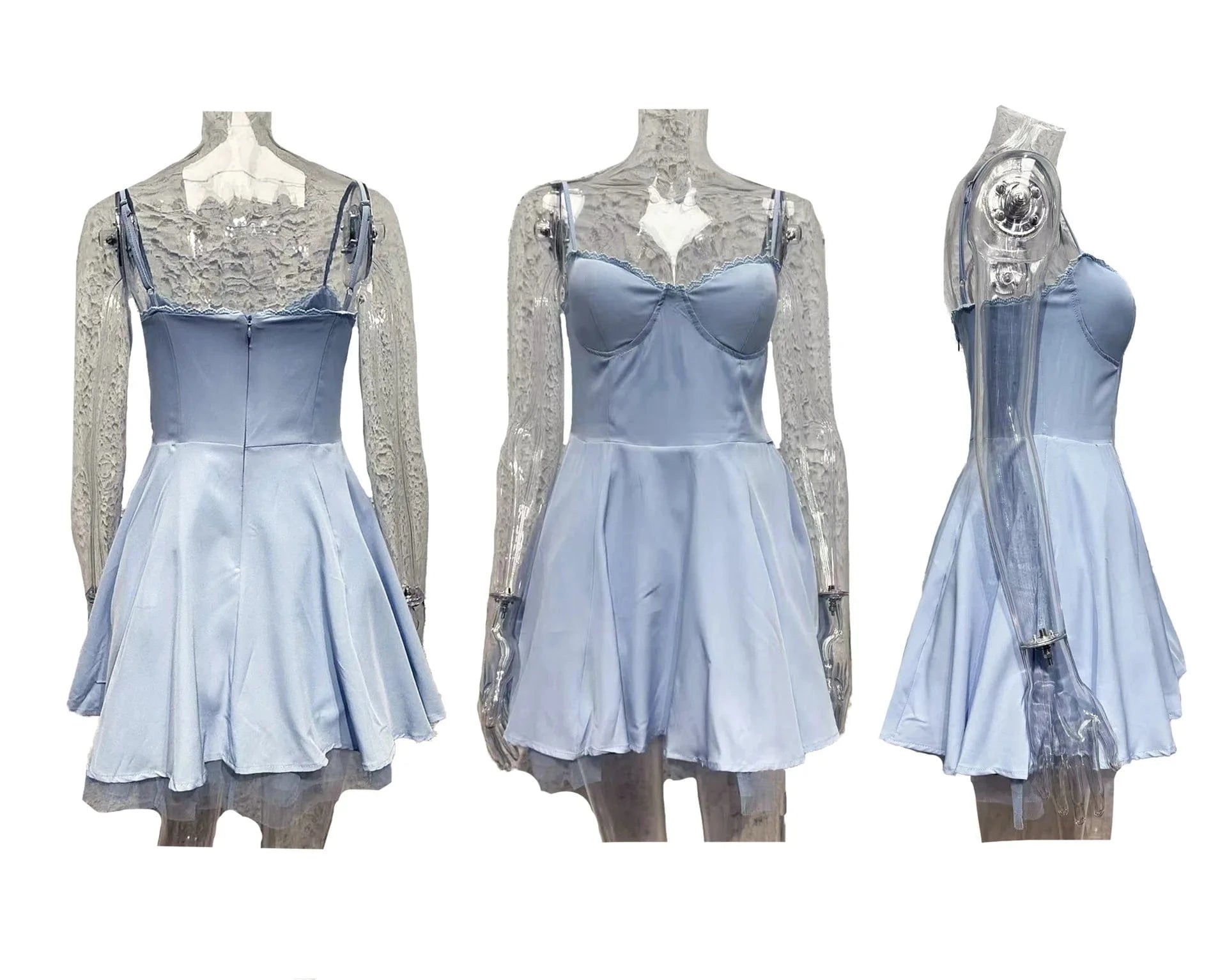 Summer Women's Strap Sleeveless Slim Halter Princess Fluffy Dress V Neck Bodycon Mini Dress with Linning