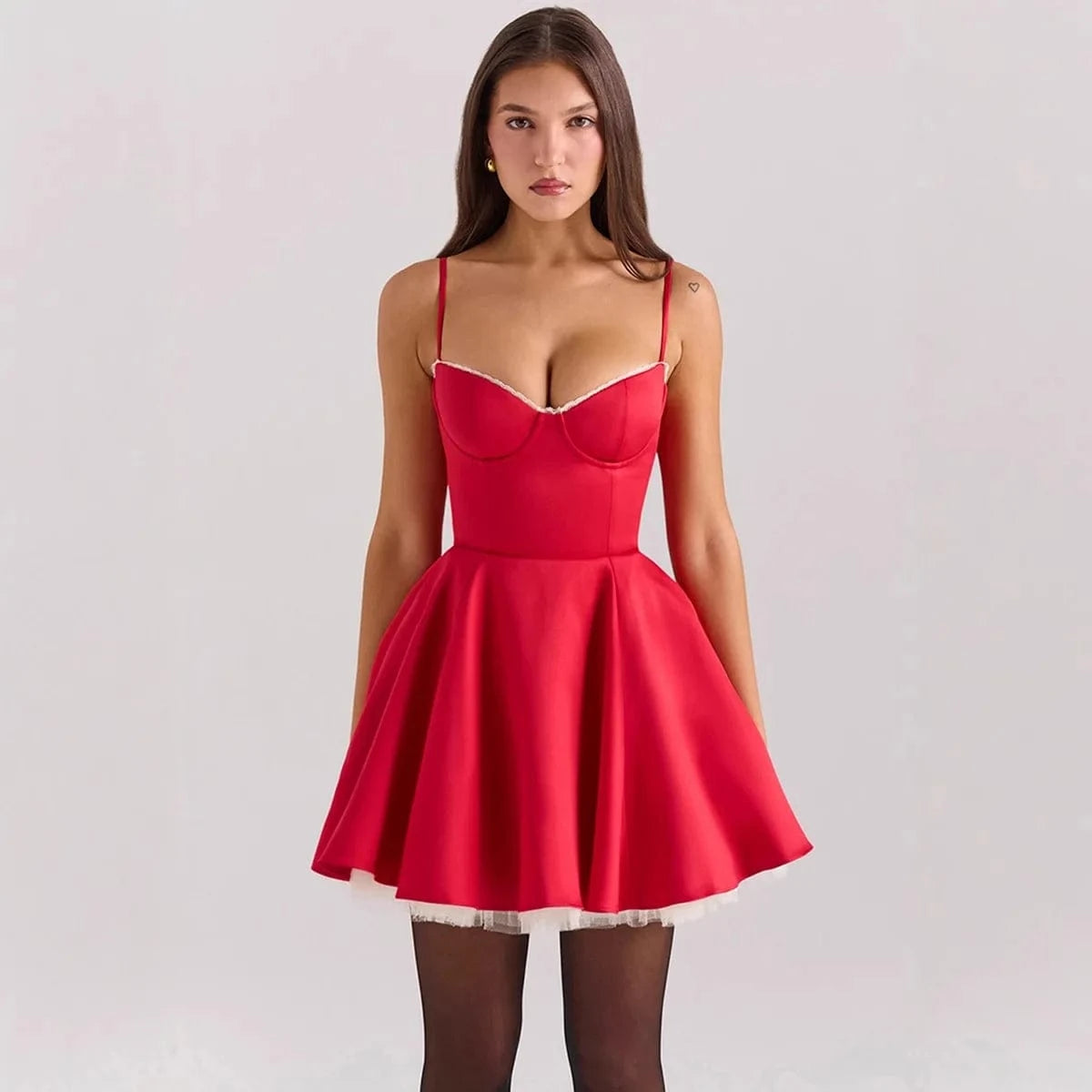 Summer Women's Strap Sleeveless Slim Halter Princess Fluffy Dress V Neck Bodycon Mini Dress with Linning