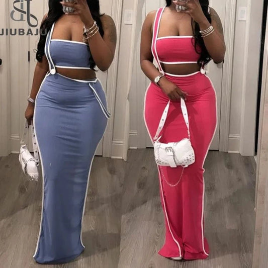 Summer Women Sets 2024 Sleeveless Sexy Strapless and Long Skirt Suits Night Club Party Streetwear 2 Two Piece Sets