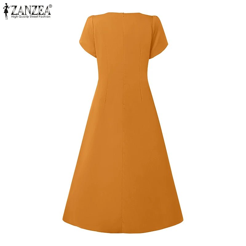 Sundress Pleated Solid Color Short Sleeve Lightweight Polyester Casual A Line Summer For Women - SN Wigs & More
