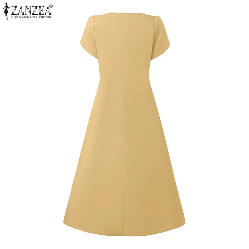 Sundress Pleated Solid Color Short Sleeve Lightweight Polyester Casual A Line Summer For Women - SN Wigs & More