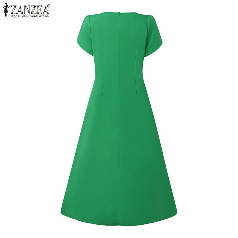 Sundress Pleated Solid Color Short Sleeve Lightweight Polyester Casual A Line Summer For Women - SN Wigs & More