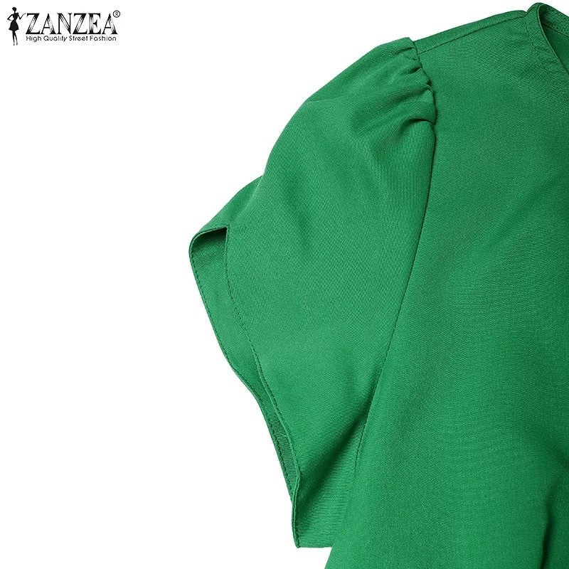 Sundress Pleated Solid Color Short Sleeve Lightweight Polyester Casual A Line Summer For Women - SN Wigs & More